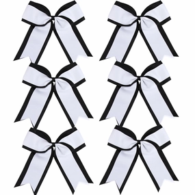 8 Inch 2 Colors Cheerleader Bows 2 Layers 6 Pcs Ponytail Holder Cheerleading Bows Hair Elastic Hair Tie (Black/White)