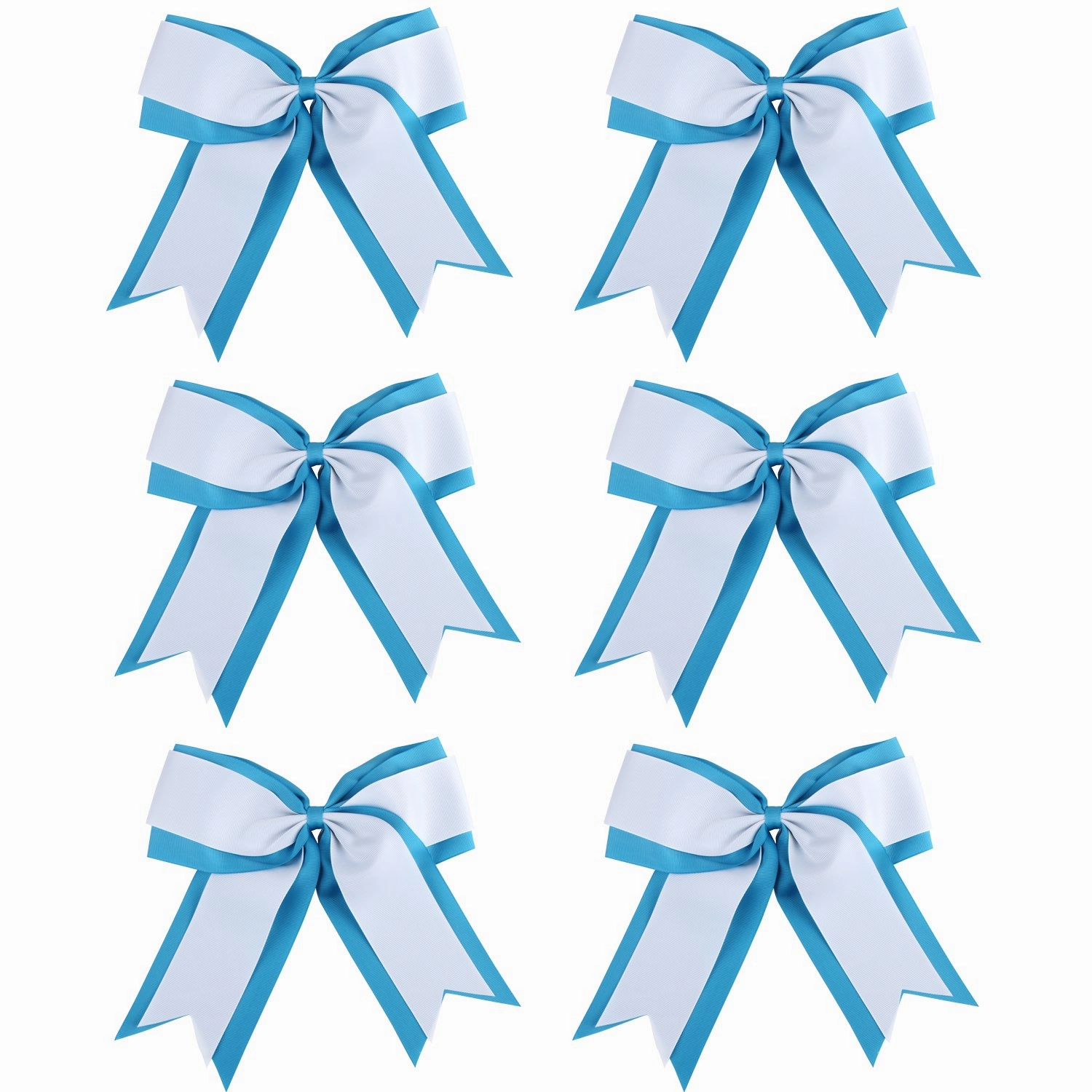 8 Inch 2 Colors Cheerleader Bows 2 Layers 6 Pcs Ponytail Holder Cheerleading Bows Hair Elastic Hair Tie (Light blue/White)