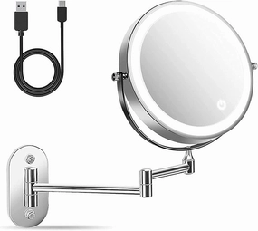 8" LED Wall Mounted Makeup Mirror 3 Color Mode USB Charge Touch Screen Adjustable Light Double Sided 1X/7X Magnifying Vanity Mirror Swivel Extendable for Bathroom Hotels