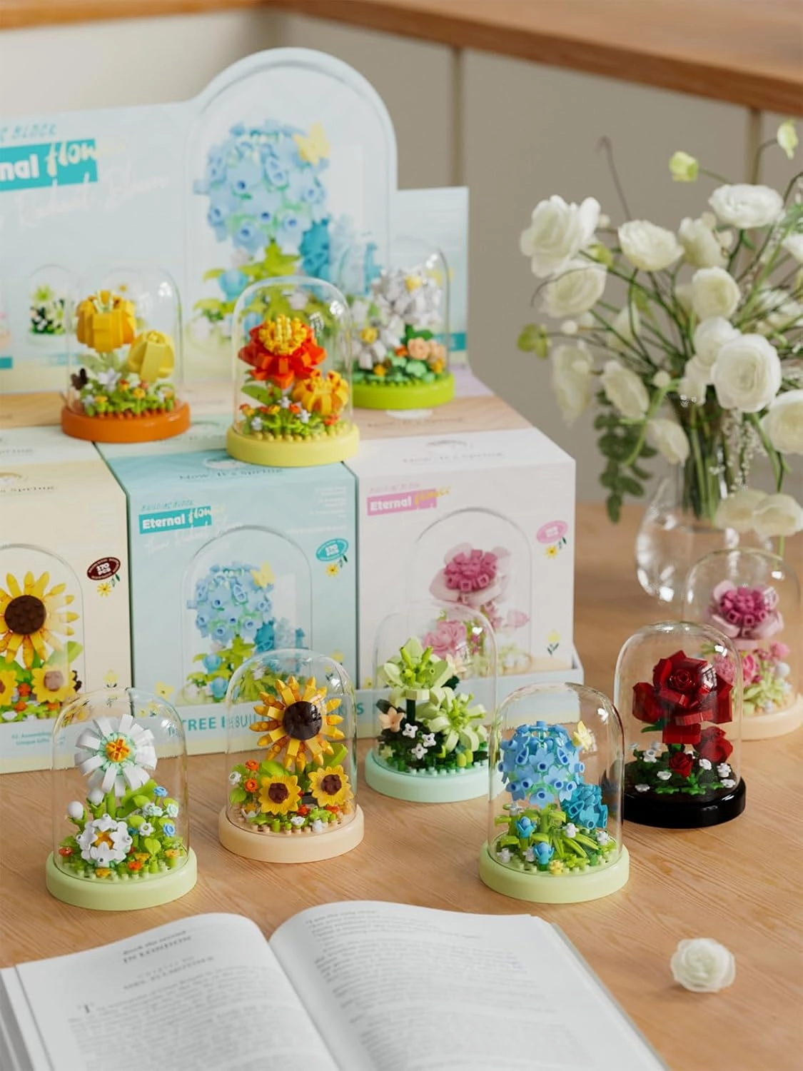 9 Set Secret Mini Flower Building Toy Bouquets with Dust Cover Set Creative Assembly Bonsai Tree Ideal for Home Decor Collection Toys