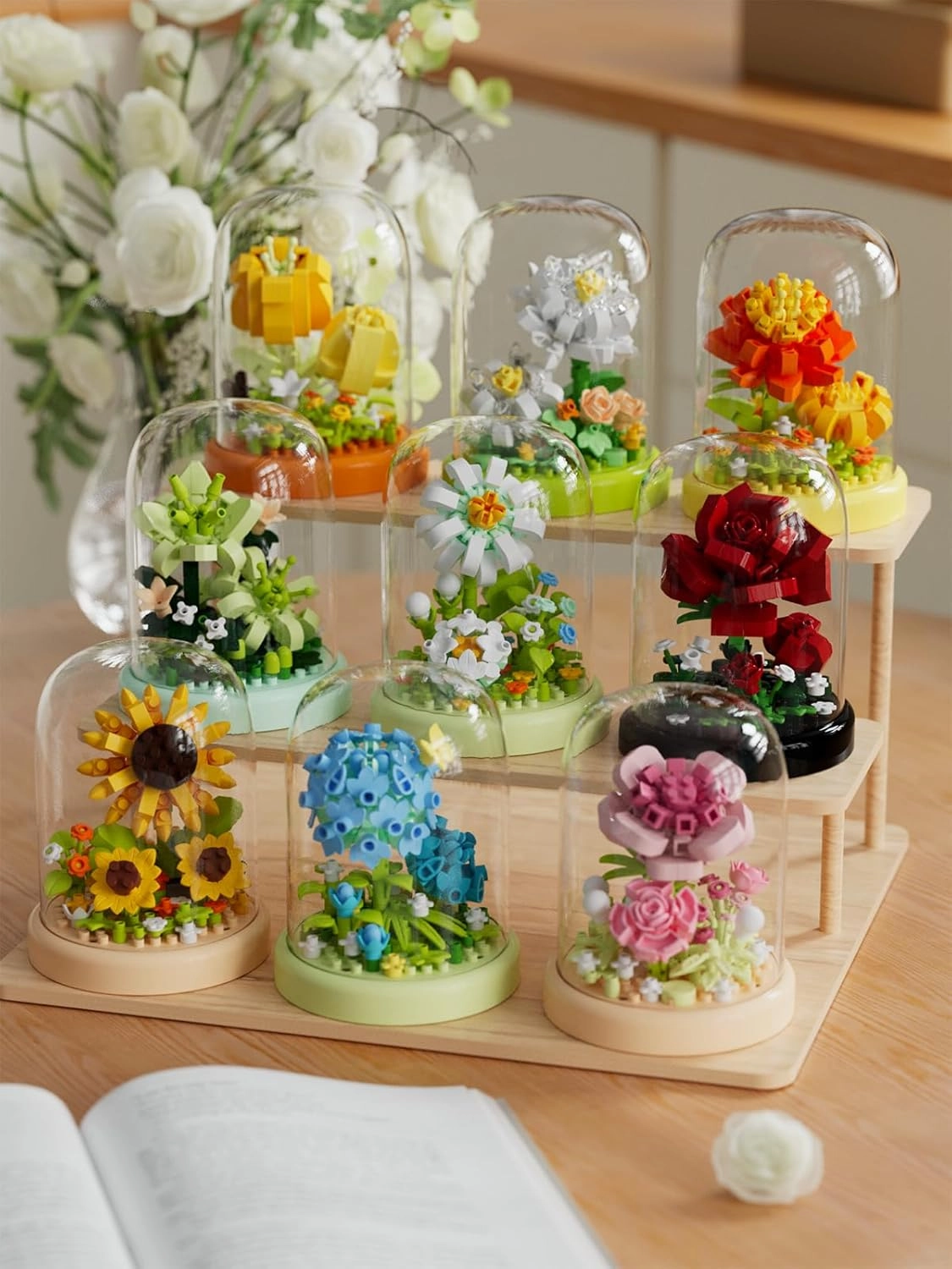 9 Set Secret Mini Flower Building Toy Bouquets with Dust Cover Set Creative Assembly Bonsai Tree Ideal for Home Decor Collection Toys