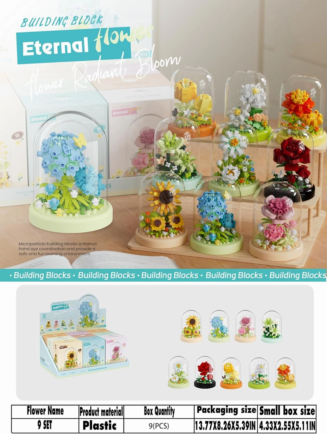 9 Set Secret Mini Flower Building Toy Bouquets with Dust Cover Set Creative Assembly Bonsai Tree Ideal for Home Decor Collection Toys