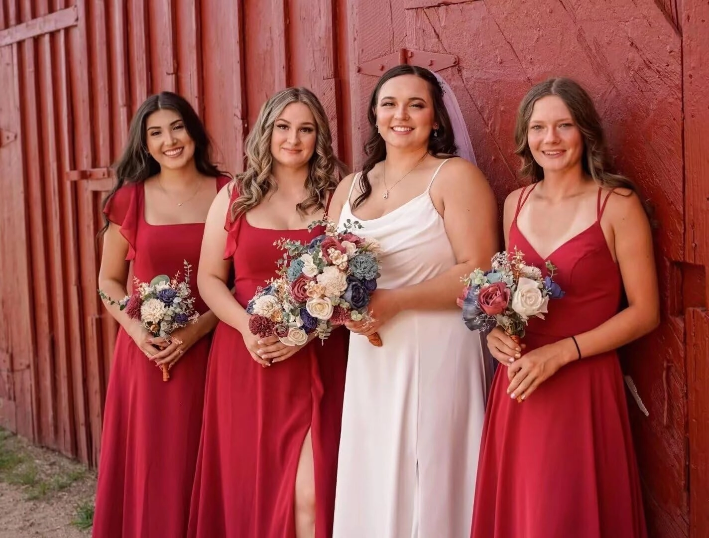 A-line Ruffles Chiffon Bridesmaid Dress for Women, Square Neck Prom Dresses Short Sleeves Formal Dress