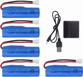 Accessory 5PCS 3.7V 650mAh Lithium Battery with 5-in-1 Charger for SYMA Q9 H126 H131 H118 RH701 Remote Control Boat High Speed Boat Toy Electric Boat Water Boat Model Ship Battery