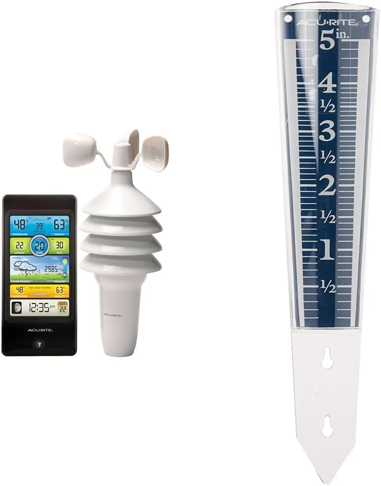 AcuRite Notos (3-in-1) Pro Digital Weather Station with Wind Speed Temperature Humidity   5" Magnifying Rain Gauge