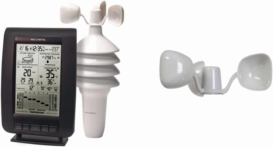 AcuRite 00634A3 Wireless Weather Station with Wind Sensor, Black & Iris 06031RM Replacement Wind Cups for 5-in-1 Weather Sensors