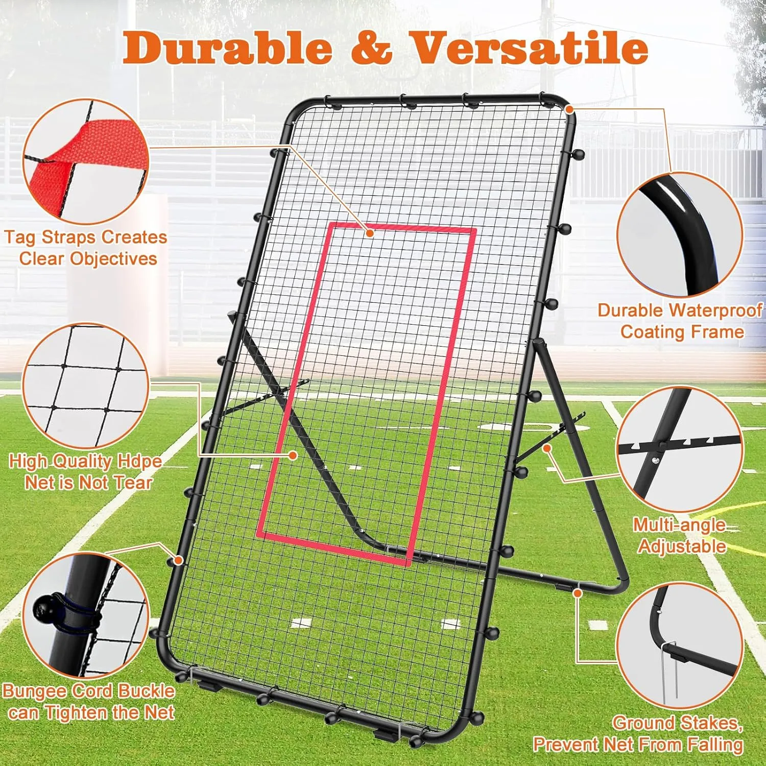 Adjustable Volleyball Rebounder Net 7x4 FT, Steel Frame & High-Tension PE Netting, Durable & Portable Volleyball Training Equipment Practice for Improving Volleying, Bumping, Spiking Skills