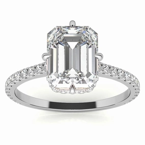 Adjustable Engagement Sterling Silver White Gold Emerald Cut Ring For Woman