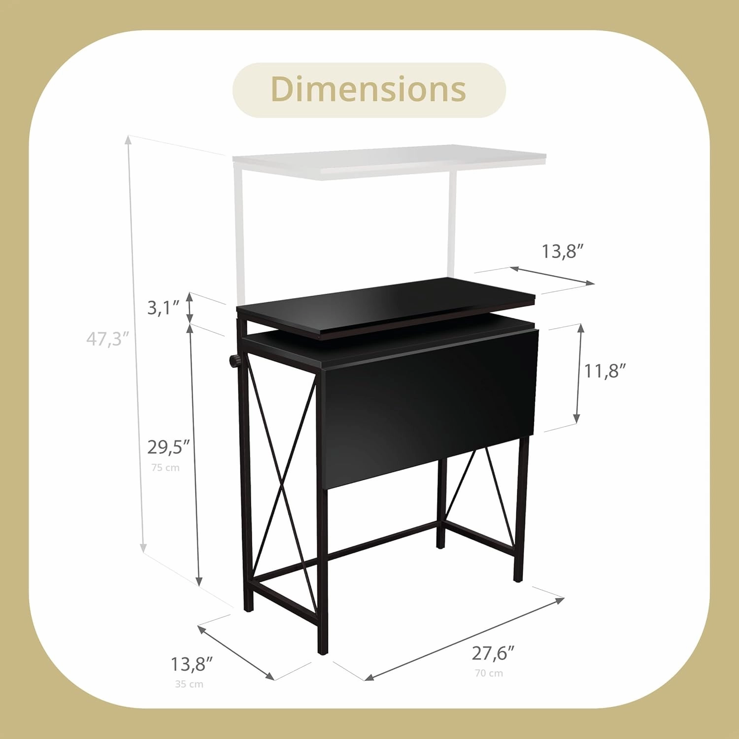 Adjustable Height Standing Desk Small Foldable Home Office Table With Monitor Shelf For Laptop Computer Work Compact Rolling L Shape Desk With Drawers Space Saving Modern Black Furniture (BLACK)