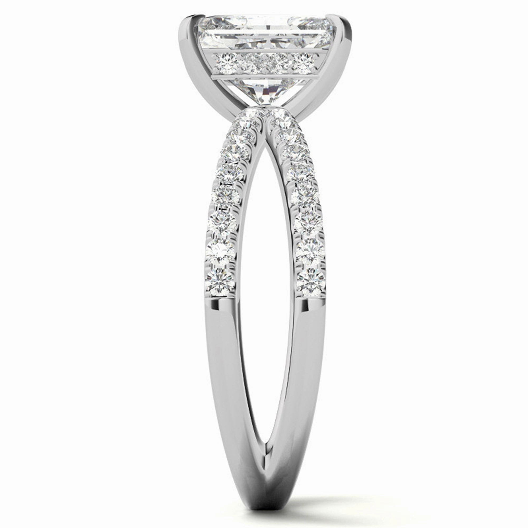 Adjustable Sterling Silver Radiant-Cut White Gold Split Shank Solitaire Ring – Perfect for Engagements