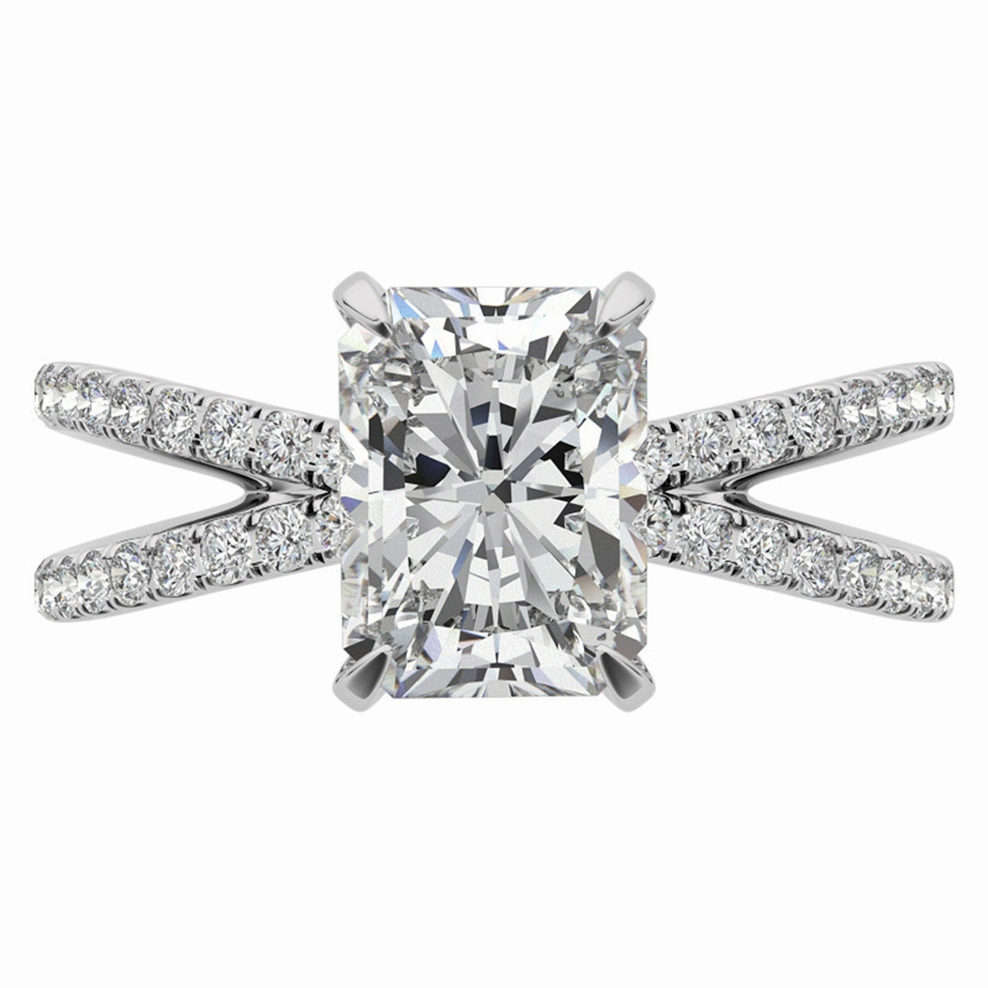 Adjustable Sterling Silver Radiant-Cut White Gold Split Shank Solitaire Ring – Perfect for Engagements