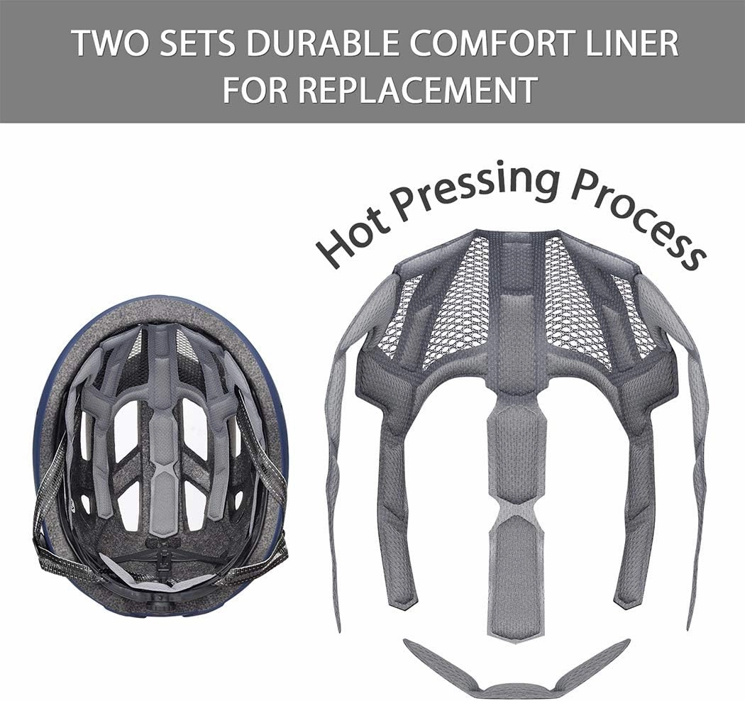 Adult-Men-Women Bike Helmet with Light - Mountain Road Bicycle Helmet with Replacement Pads & Detachable Visor