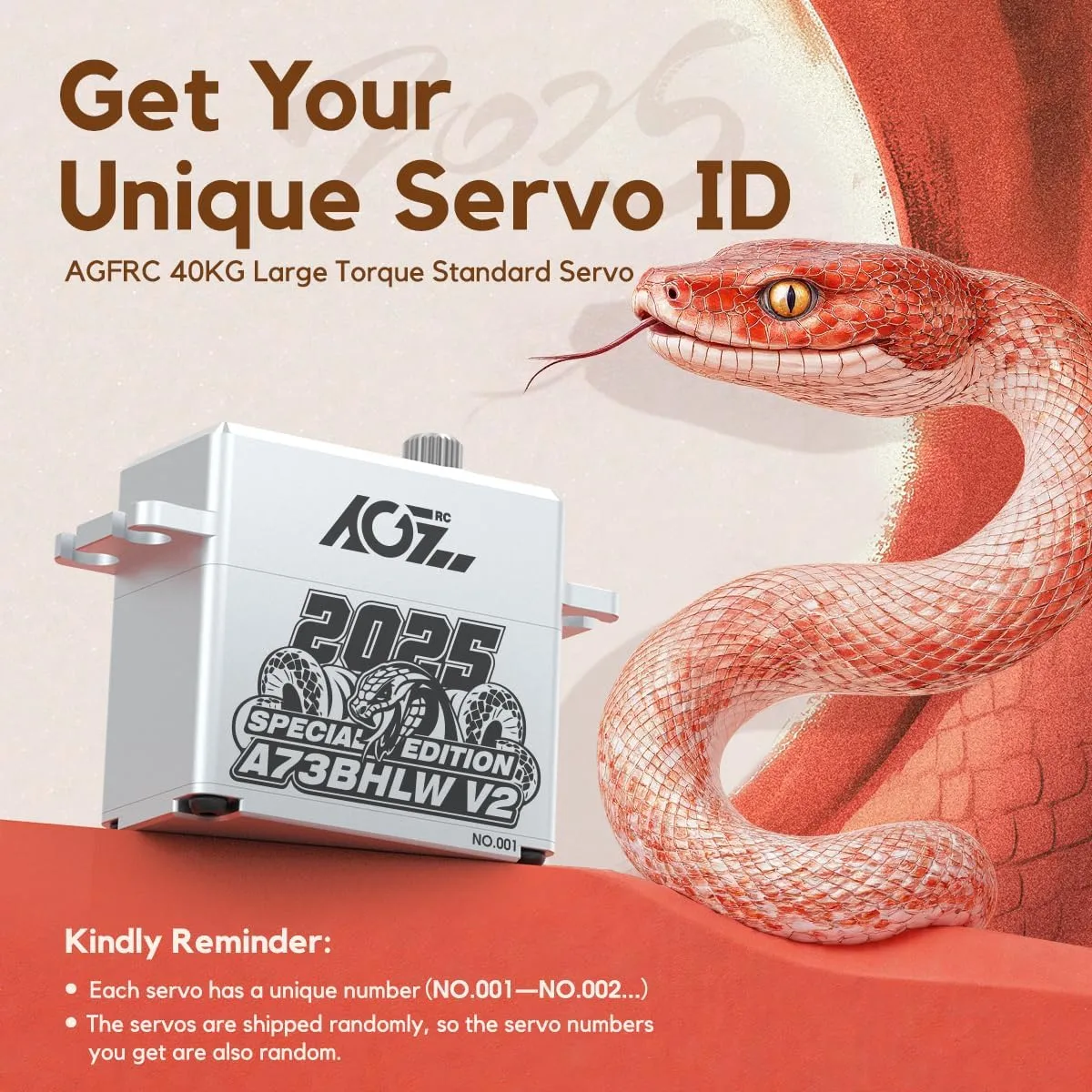 AGFRC Year-of-The-Snake Limited-Edition 40KG High-Torque-RC-Servo - Waterproof Brushless Digital Servo for 1/10 RC Cars (A73BHLW V2 2025 Special Edition)