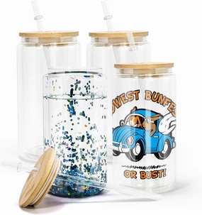 AGH 16OZ Snow Globe Glass Tumbler,4 Pack Sublimation Glass with Bamboo Lids and Straws, Double Wall Sublimation Beer Can Glasses Can Shaped Tumblers with Pre Drilled Hole for DIY