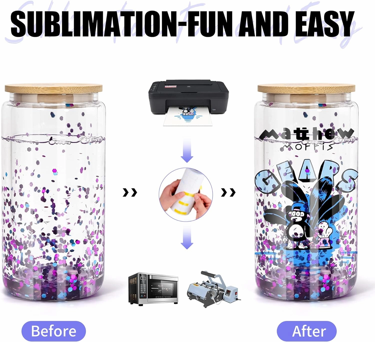 AGH 16OZ Snow Globe Glass Tumbler,4 Pack Sublimation Glass with Bamboo Lids and Straws, Double Wall Sublimation Beer Can Glasses Can Shaped Tumblers with Pre Drilled Hole for DIY