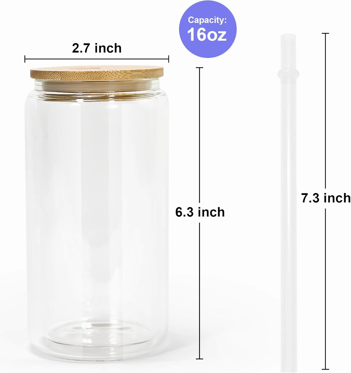 AGH 16OZ Snow Globe Glass Tumbler,4 Pack Sublimation Glass with Bamboo Lids and Straws, Double Wall Sublimation Beer Can Glasses Can Shaped Tumblers with Pre Drilled Hole for DIY