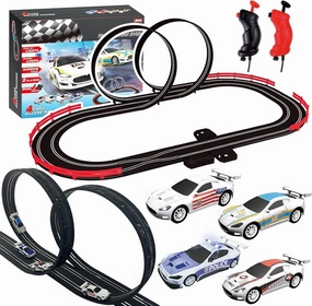 AGM MASTECH AGM MASETCH Slot Car Race Track Sets with 4 Exquisite Slot Cars, Battery or Electric Car Track, 2 Controllers, Lap Counter, Gift Toys for Boys and Girls Age 4-8 8-12, Bklac