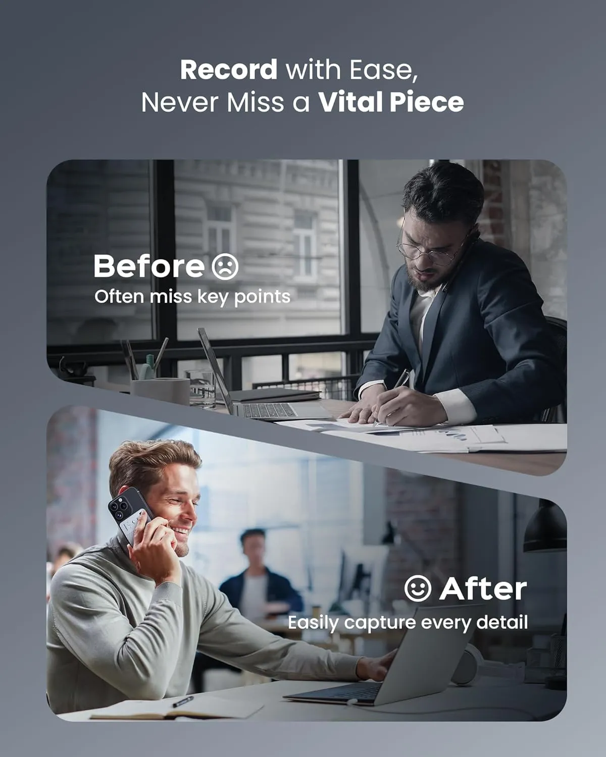 AI Voice Recorder, Transcribe & Summarize AI Audio Recorder, Support 121 Languages, 64GB Memory, Wireless Charging, App/Web Control, Digital Recording Device for Lectures, Meetings, Calls, Silver