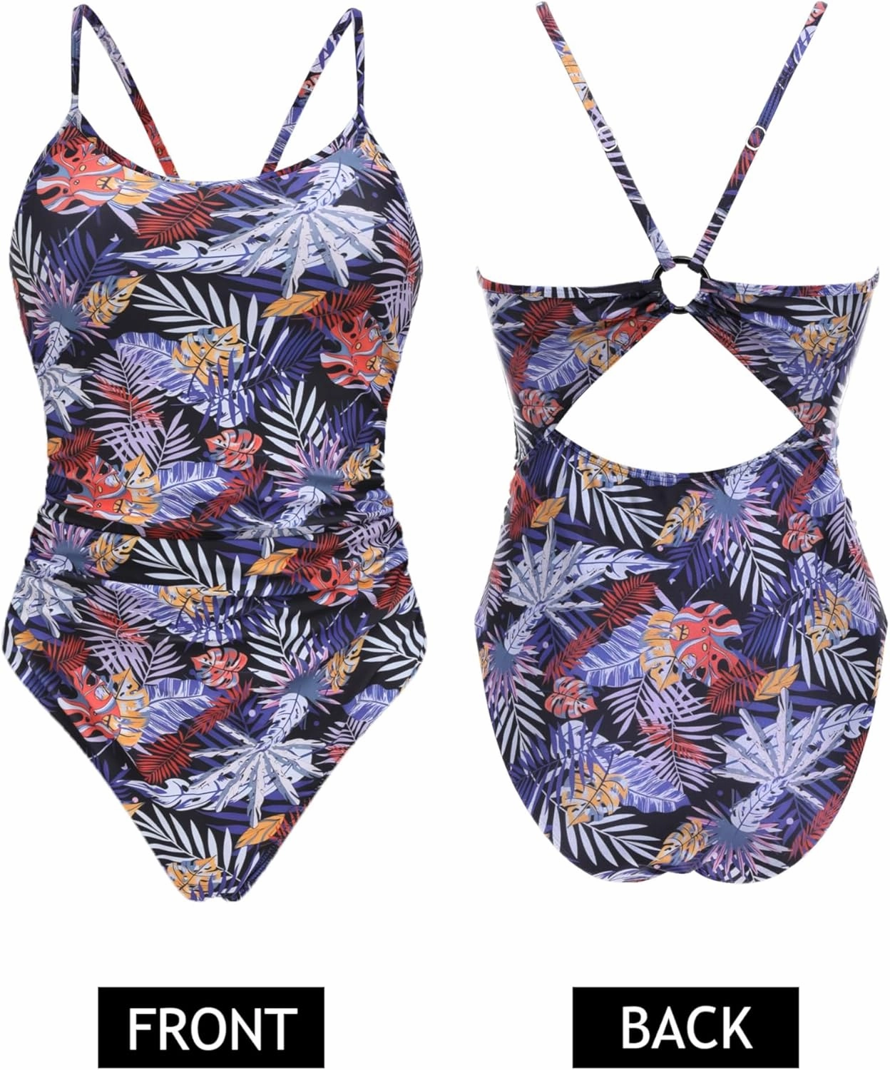 AI'MAGE Women's One Piece Swimsuits Tummy Control Bathing Suits Cutout High Cut Ruched Adjustable Strap Swimwear with O Ring