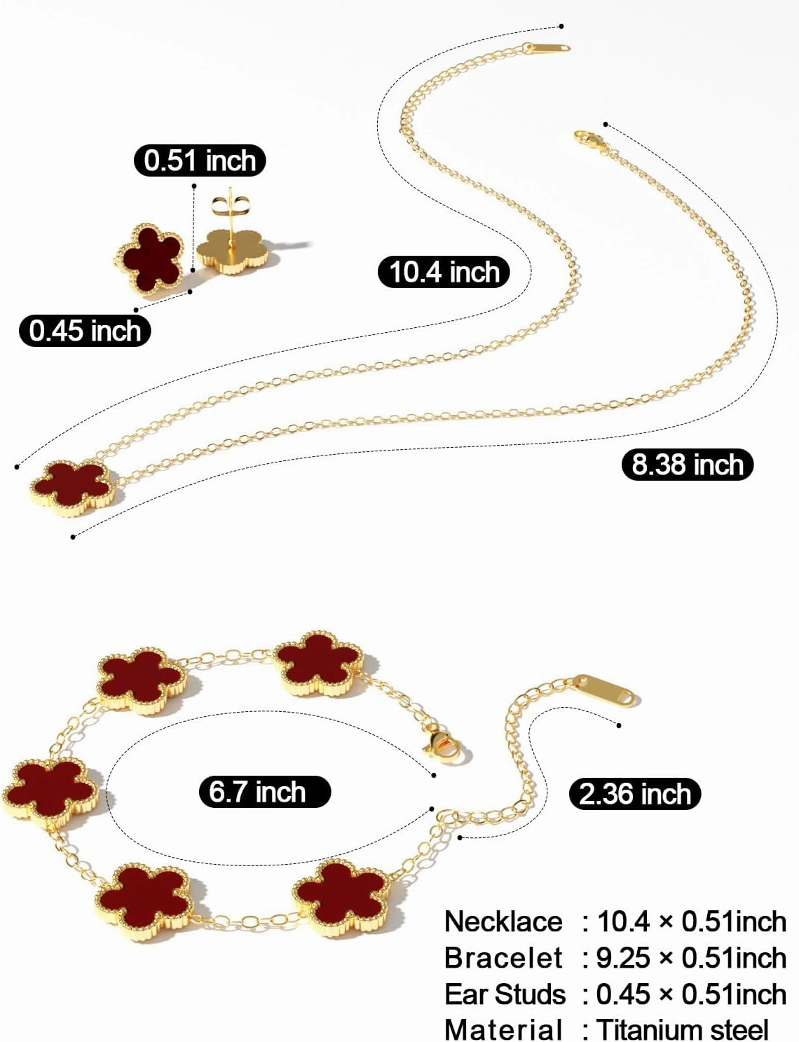 AICase Clover Jewelry Set,18K Gold Plated Lucky Clover Bracelet,Four Leaf Clover Necklace and Clover Earrings Fashion Jewelry Sets Gifts for Women/Mon