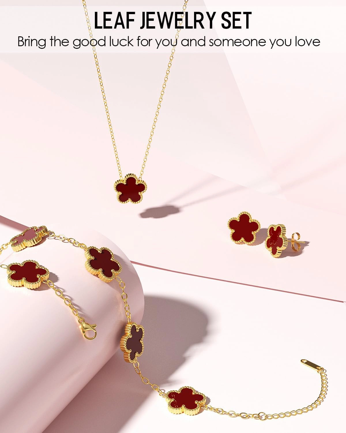 AICase Clover Jewelry Set,18K Gold Plated Lucky Clover Bracelet,Four Leaf Clover Necklace and Clover Earrings Fashion Jewelry Sets Gifts for Women/Mon