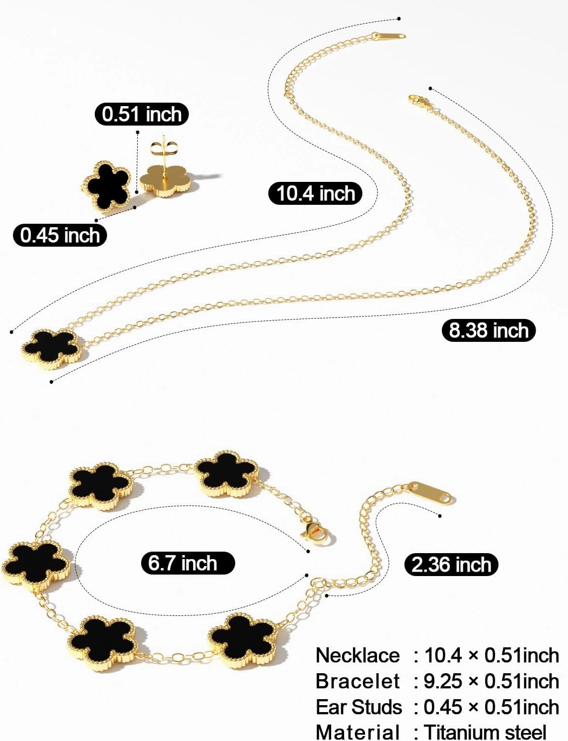 AICase Clover Jewelry Set,18K Gold Plated Lucky Clover Bracelet,Four Leaf Clover Necklace and Clover Earrings Fashion Jewelry Sets Gifts for Women/Mon