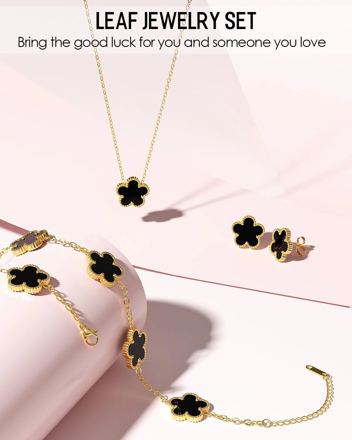 AICase Clover Jewelry Set,18K Gold Plated Lucky Clover Bracelet,Four Leaf Clover Necklace and Clover Earrings Fashion Jewelry Sets Gifts for Women/Mon