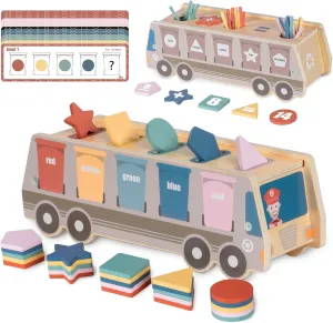 aiwo Color Sorting Shape Sorter Montessori Toys for Toddlers 1-3, Learning Toys for Toddlers 2-4 Wooden Number Blocks Math Game Educational Travel Toys Gifts