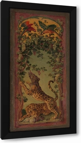 Alexandre François Desportes 14x24 Black Modern Framed Art Print Titled: Panthers of Bacchus Eating Grapes (Ca. 1719-20)