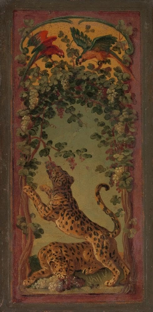 Alexandre François Desportes 14x24 Black Modern Framed Art Print Titled: Panthers of Bacchus Eating Grapes (Ca. 1719-20)