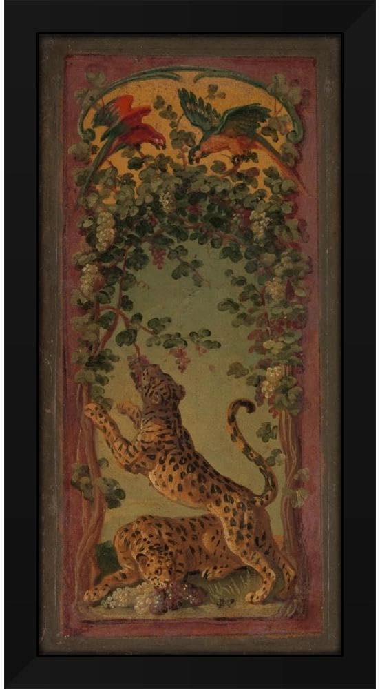 Alexandre François Desportes 14x24 Black Modern Framed Art Print Titled: Panthers of Bacchus Eating Grapes (Ca. 1719-20)