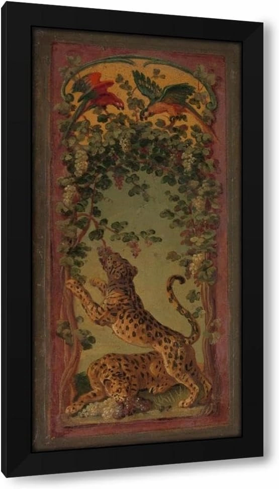 Alexandre François Desportes 14x24 Black Modern Framed Art Print Titled: Panthers of Bacchus Eating Grapes (Ca. 1719-20)