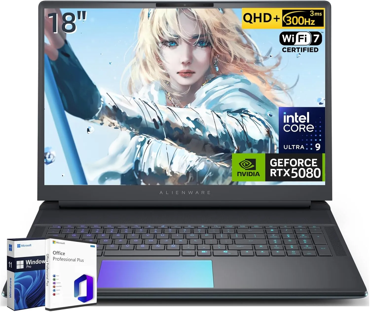 Alienware 18 Area-51 Gaming Laptop, NVIDIA RTX 5080 16GB GDDR7, 18" QHD  300Hz Display, Intel Ultra 9 275HX(Beats i9), 4K Camera, WiFi 7, BT 5.4, 32 GB DDR5, 2 TB SSD, Win 11 Pro, Office Pro Lifetime