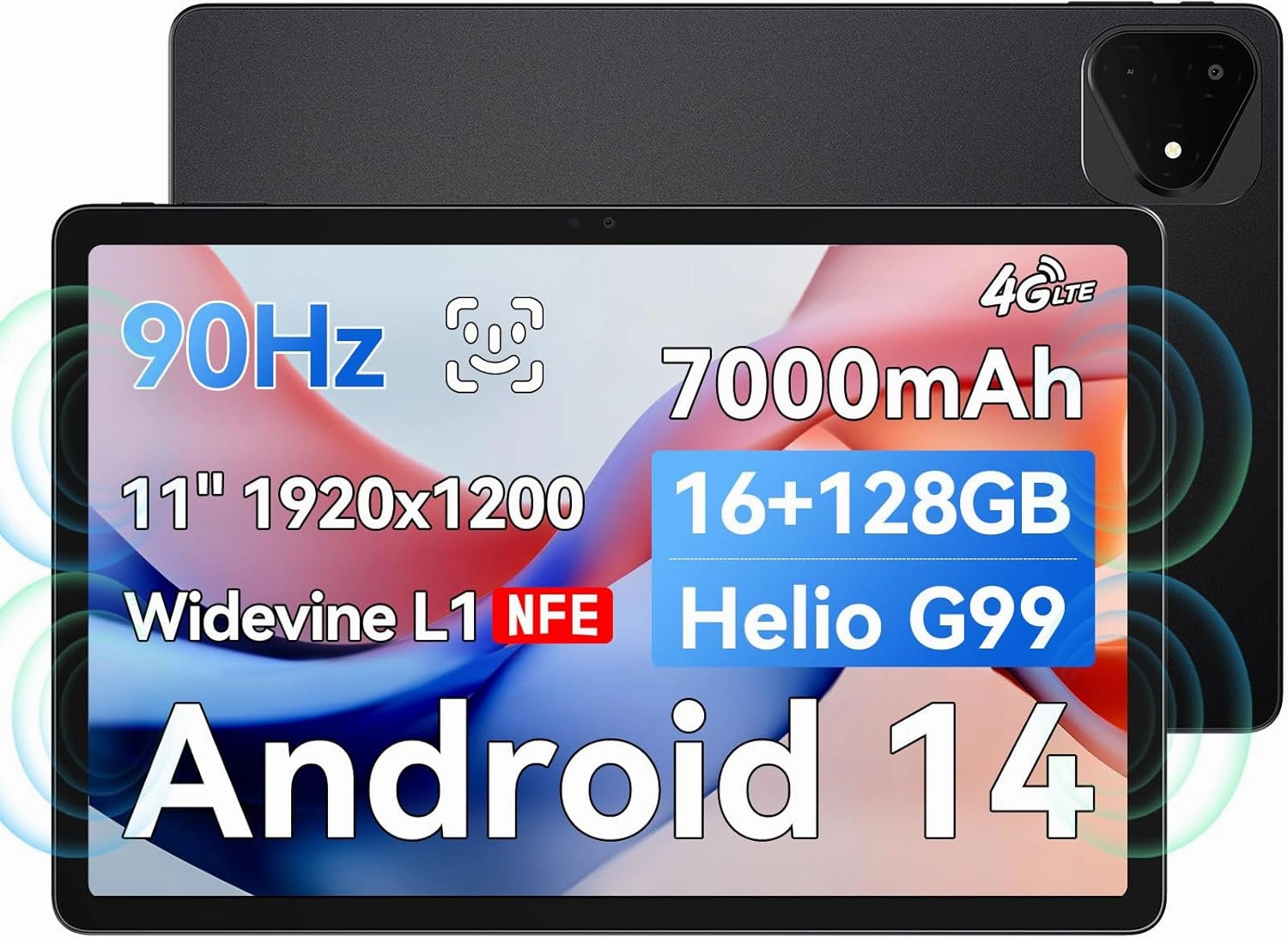 ALLDOCUBE iPlay 60 Pro 11 inch Tablet, 90Hz Reflex 1920x1200 FHD Android 14 Tablet, 16GB(6 10)RAM 128GB 1.5TB Expand, MediaTek Helio G99 Octa-core, Widevine L1, 7000mAh, Quad Speaker, 4G/Wifi5, PD 18W