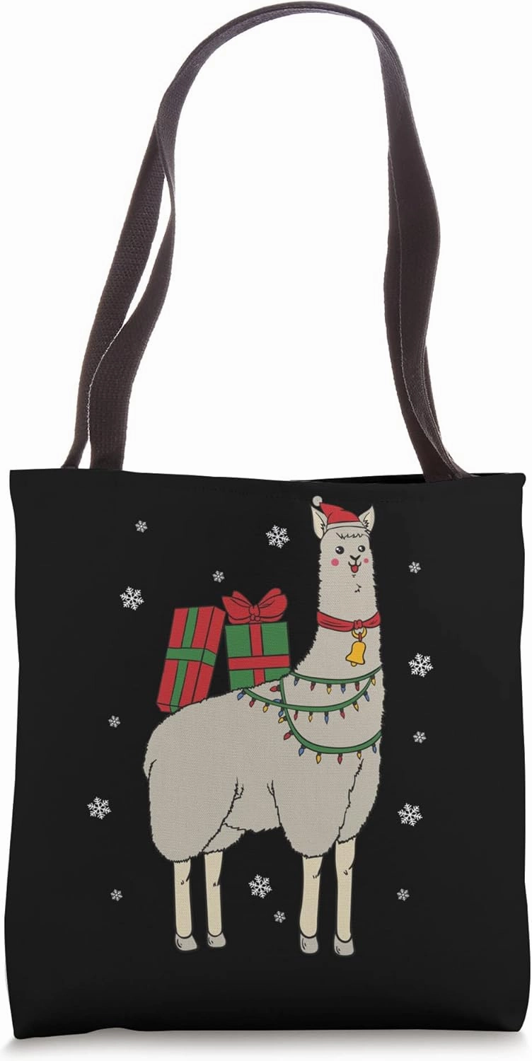 Alpaca Lama Wrapped In Christmas Xmas Candle Lights Tote Bag