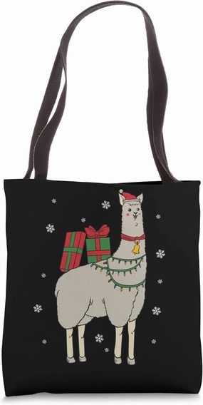 Alpaca Lama Wrapped In Christmas Xmas Candle Lights Tote Bag