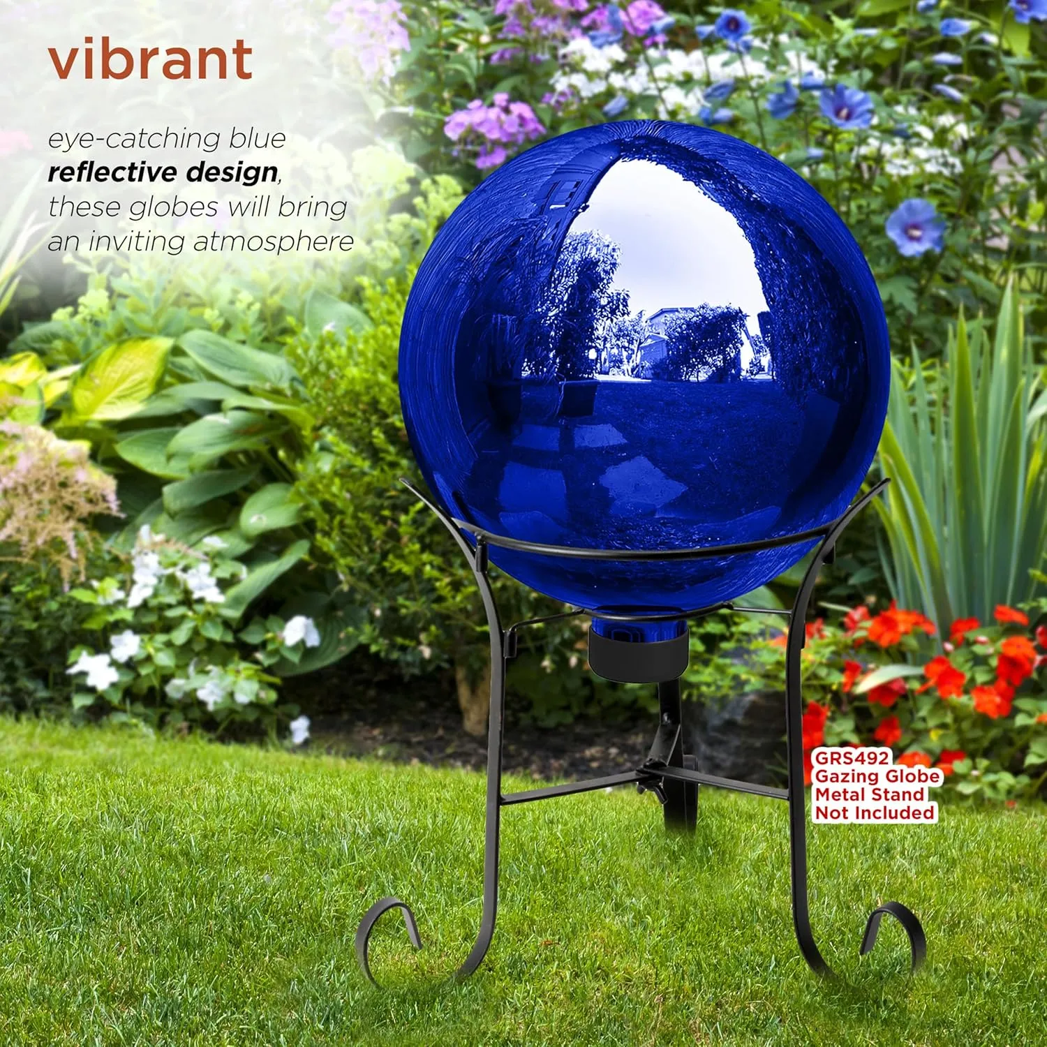 Alpine Corporation 10" Diameter Indoor Outdoor Glass Gazing Globe Festive Yard Decor, Blue