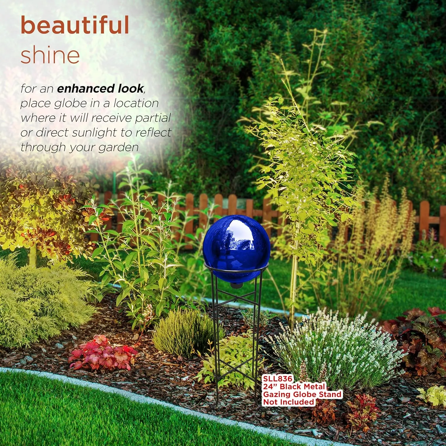 Alpine Corporation 10" Diameter Indoor Outdoor Glass Gazing Globe Festive Yard Decor, Blue