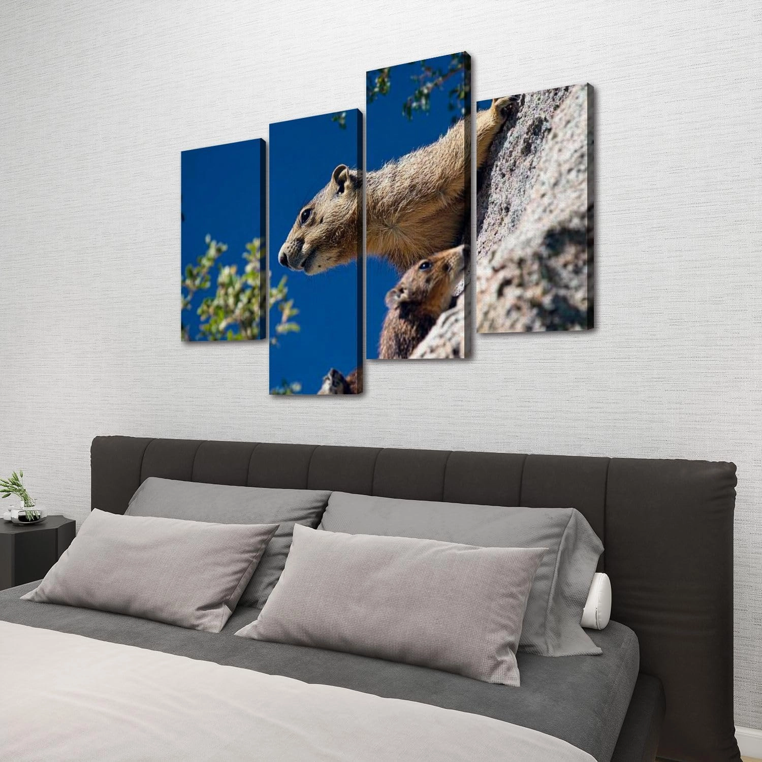 Alpine Marmot marmota marmota Adult Eating standing Rocks Canvas Prints Wall Decor 4 Pieces Contemporary Framed Artworks for Living Room Bedroom Bathroom Office Home Decoration Gifts