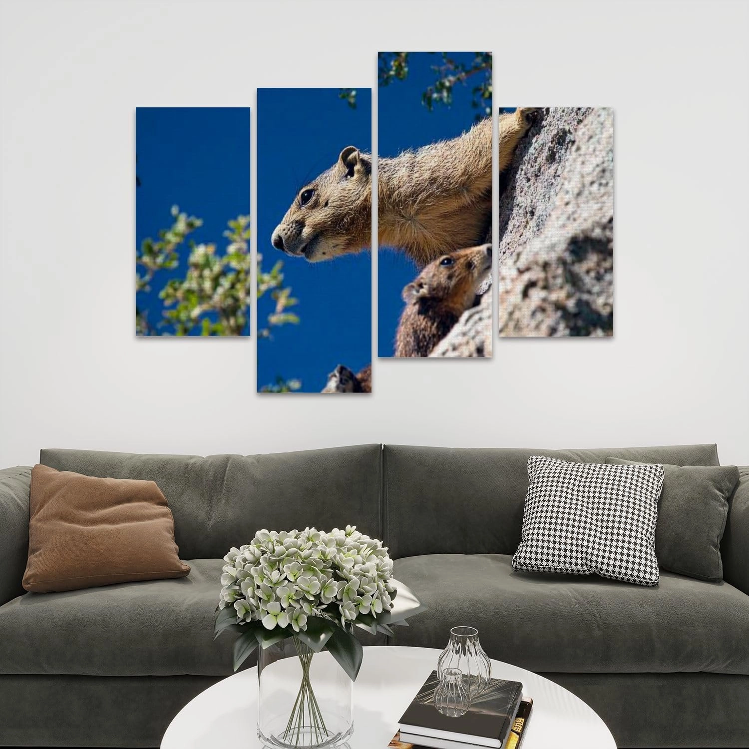 Alpine Marmot marmota marmota Adult Eating standing Rocks Canvas Prints Wall Decor 4 Pieces Contemporary Framed Artworks for Living Room Bedroom Bathroom Office Home Decoration Gifts