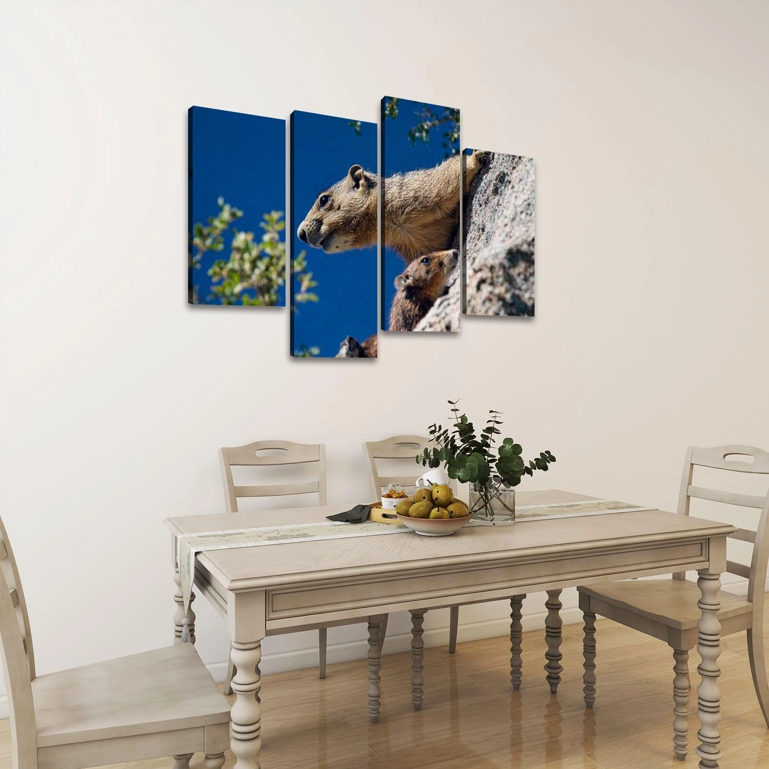 Alpine Marmot marmota marmota Adult Eating standing Rocks Canvas Prints Wall Decor 4 Pieces Contemporary Framed Artworks for Living Room Bedroom Bathroom Office Home Decoration Gifts