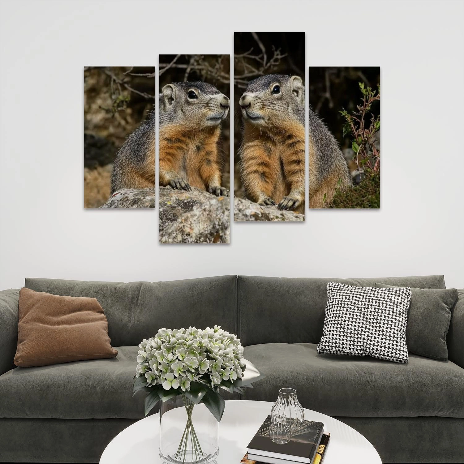 Alpine Marmot marmota marmota Adults standing Rocks Alps South East Canvas Prints Wall Decor 4 Pieces Contemporary Framed Artworks for Living Room Bedroom Bathroom Office Home Decoration Gifts
