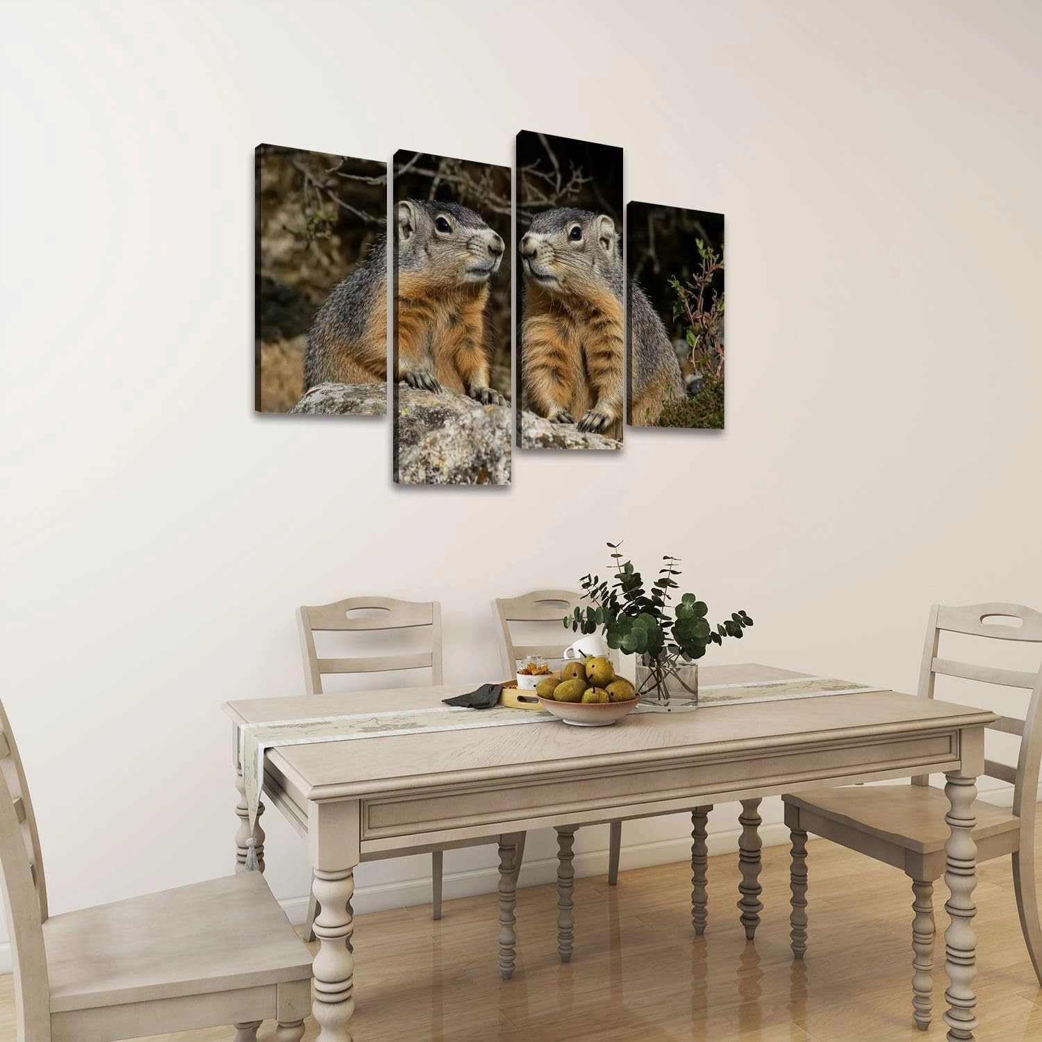 Alpine Marmot marmota marmota Adults standing Rocks Alps South East Canvas Prints Wall Decor 4 Pieces Contemporary Framed Artworks for Living Room Bedroom Bathroom Office Home Decoration Gifts