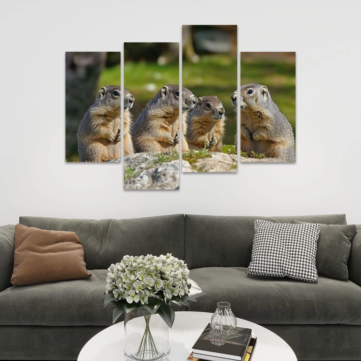 Alpine Marmot marmota marmota Adults standing Rocks France Canvas Prints Wall Decor 4 Pieces Contemporary Framed Artworks for Living Room Bedroom Bathroom Office Home Decoration Gifts