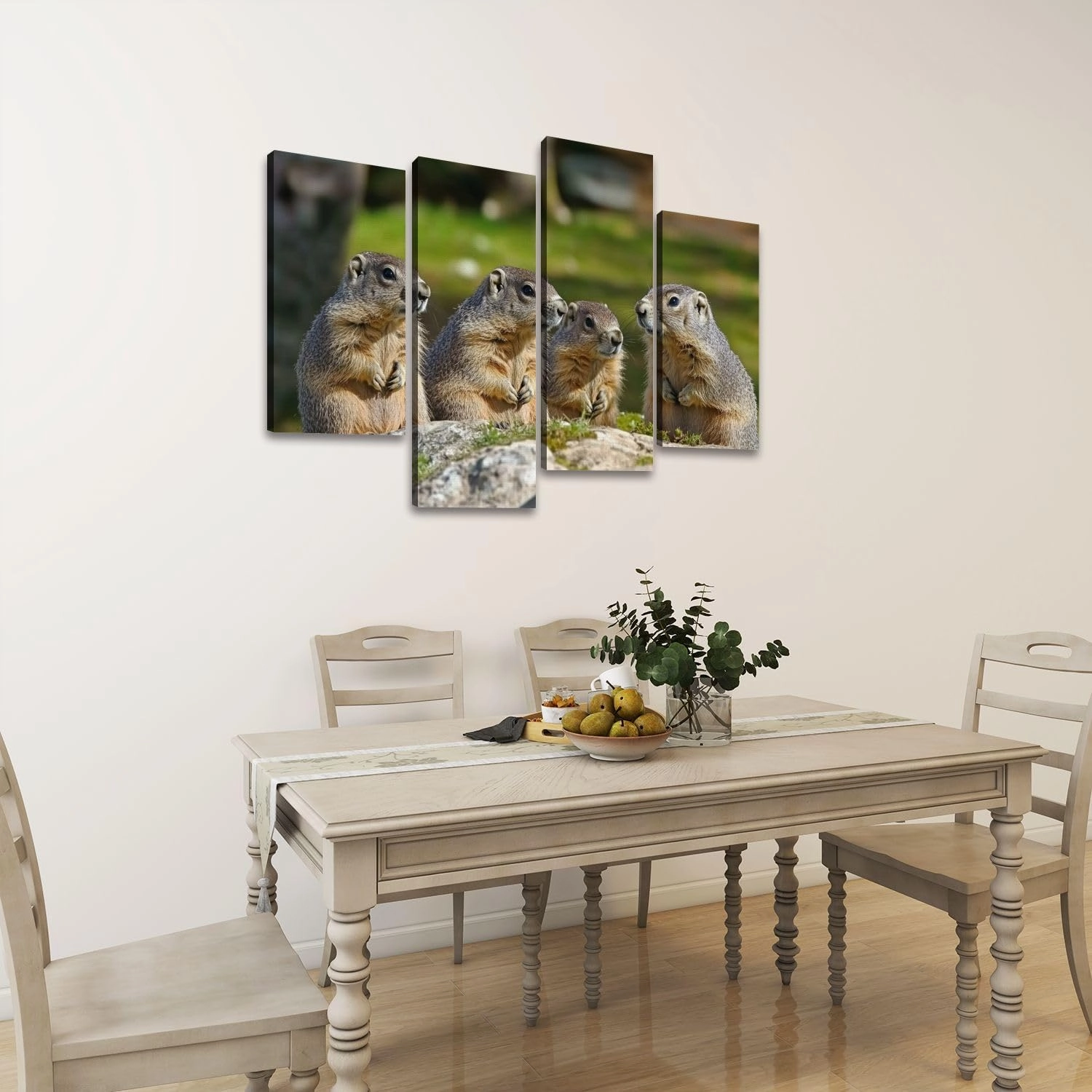 Alpine Marmot marmota marmota Adults standing Rocks France Canvas Prints Wall Decor 4 Pieces Contemporary Framed Artworks for Living Room Bedroom Bathroom Office Home Decoration Gifts