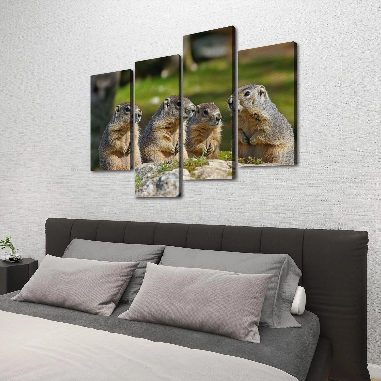 Alpine Marmot marmota marmota Adults standing Rocks France Canvas Prints Wall Decor 4 Pieces Contemporary Framed Artworks for Living Room Bedroom Bathroom Office Home Decoration Gifts