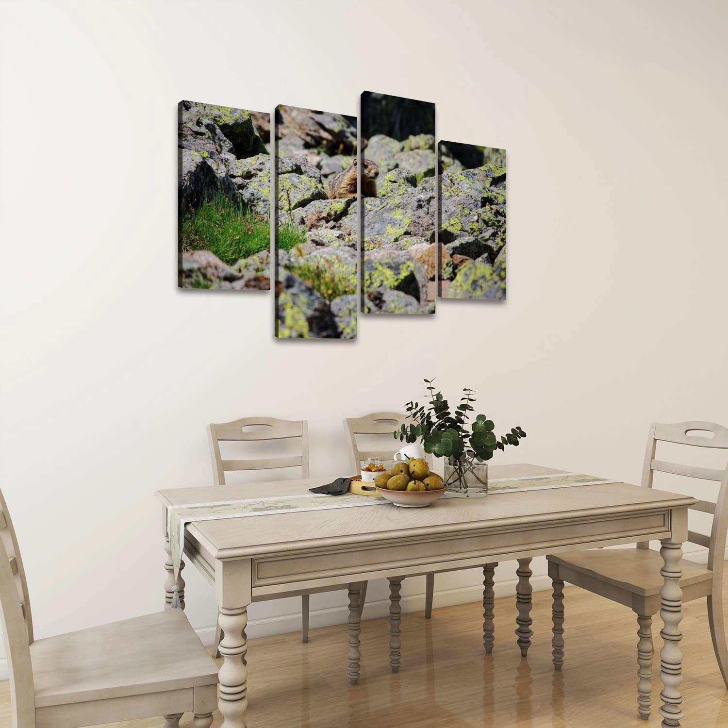 alpine marmot marmota marmota hiding between rocks Canvas Prints Wall Decor 4 Pieces Contemporary Framed Artworks for Living Room Bedroom Bathroom Office Home Decoration Gifts
