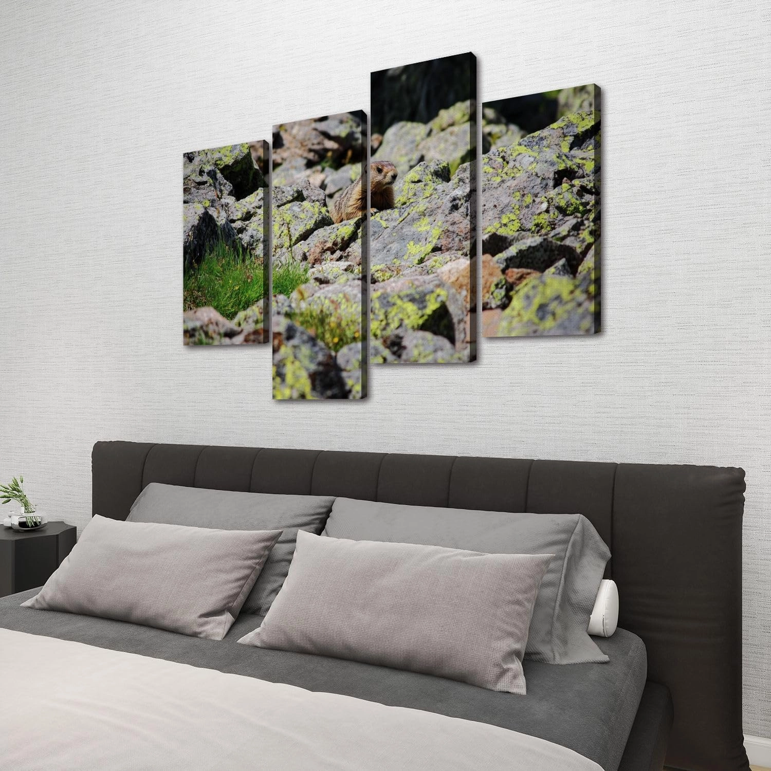 alpine marmot marmota marmota hiding between rocks Canvas Prints Wall Decor 4 Pieces Contemporary Framed Artworks for Living Room Bedroom Bathroom Office Home Decoration Gifts