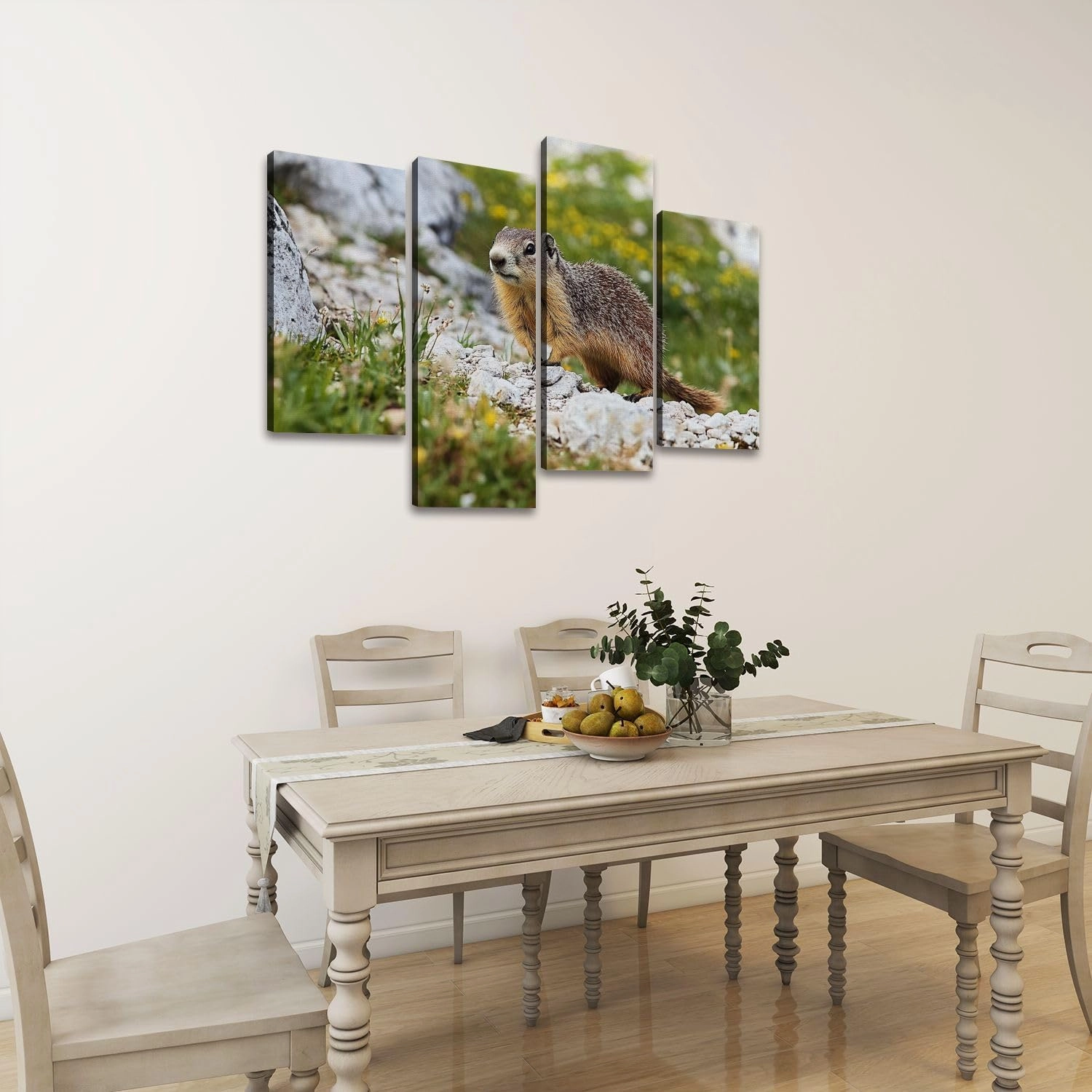 Alpine marmot Marmota marmota rock Canvas Prints Wall Decor 4 Pieces Contemporary Framed Artworks for Living Room Bedroom Bathroom Office Home Decoration Gifts