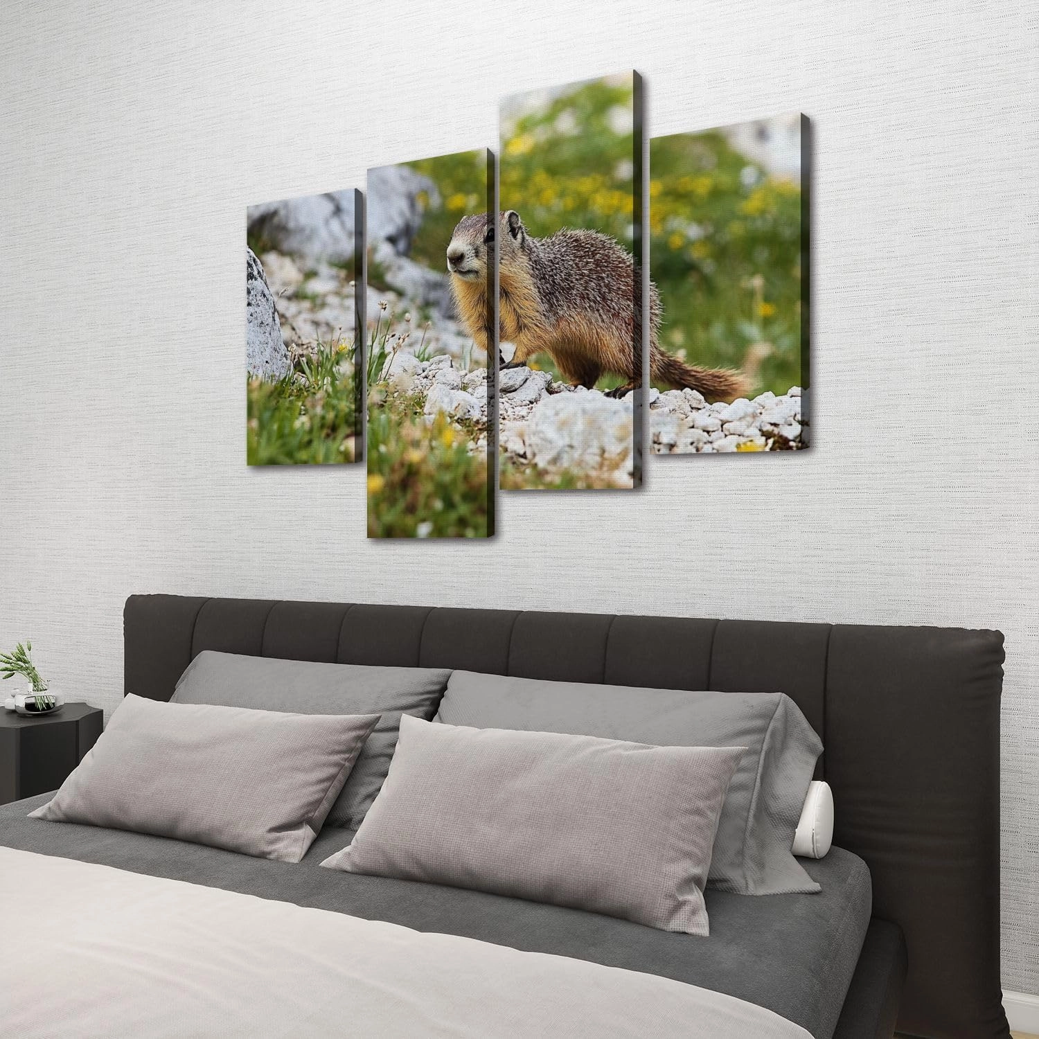 Alpine marmot Marmota marmota rock Canvas Prints Wall Decor 4 Pieces Contemporary Framed Artworks for Living Room Bedroom Bathroom Office Home Decoration Gifts